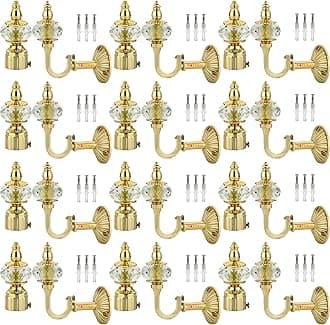 NATURAL Heavy Duty Aluminum Royal Luxury Design Curtain Bracket/Finial and Curtain Support with Screw/Wallplug for Window & Door Curtain Fittings Suitable Upto 1 Inch Pipe. (12 Set, Gold)