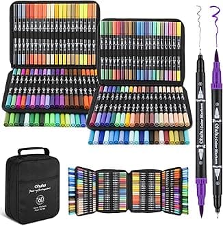 Markers for Adult Coloring Books No Bleeding 160 Colors Water-based Dual Tips Fineliner & Brush Coloring Markers for Kids Adults Beginners Drawing Pens for Journaling Lettering - Maui - Black