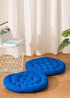 SKANDA FAB Premium Cotton Floor Seating Cushion | Luxurious Comfort & Microfiber Fill 60X60 CM Large Size for Meditation | Floor Cushions | Pooja | Living Room | Pets | Outdoor Classic Blue Pack of 2
