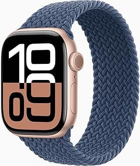 Apple Watch Series 10 [GPS, 42mm] - Rose Gold Aluminum Case with Denim Sport Band, S/M (Renewed)