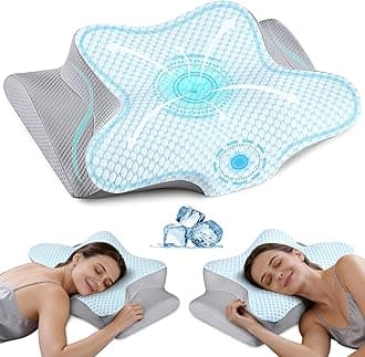 Cervical Neck Pillow - Ergonomic Side Sleeper Pillow for Pain Relief, Cooling Cervical Pillow for Sleeping, Contour Orthopedic Memory Foam Pillows for Back Stomach Sleepers with Pillowcase