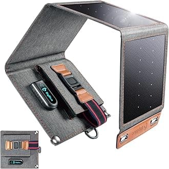 [Upgraded Tiny Solar Charger] 14W SunPower Solar Panels with USB-A Port(5V/2.4A Max), IPX4 Waterproof, Portable Solar Phone Charger Compatible with iPhone X/8/7, Tablet, Samsung LG etc