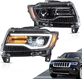 Led Headlights Compatible with 2011-2013 Grand Cherokee 4th Gen WK2, Front Lights Assembly w/Dynamic Animation Blue Running Light w/Sequential Turn Signal (Black)