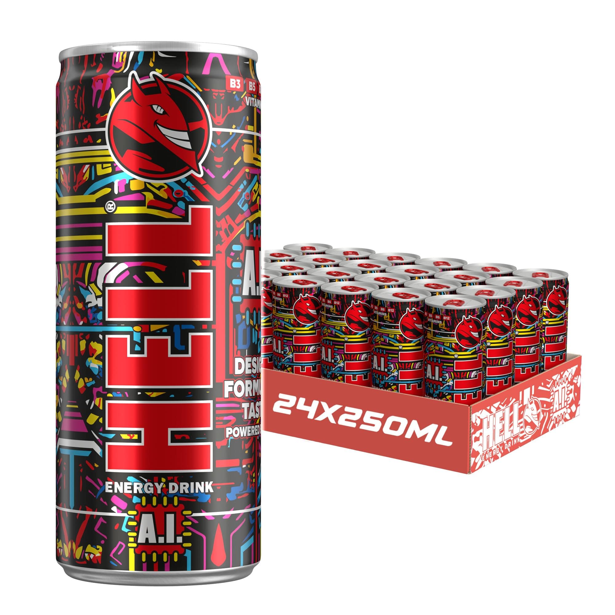 Drink A.I | 24 x 250ml Cans Multipack | 32mg/100ml Caffeine | Contains Vitamins B2 B3 B5 B6 B12 | Preservative Free | Vegan | Reduce Fatigue & Boost Energy