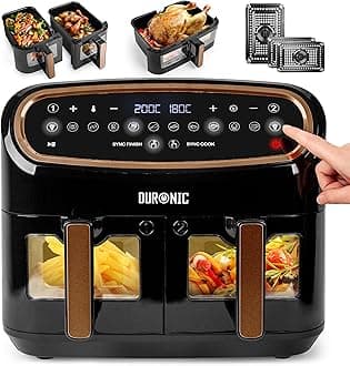 XXL Air Fryer AF34 BG 10L Digital Family Size Air Fryers Oil Free Triple Drawers 10in1 Dual Zone Extra Large AirFryer for Family Cooking with Dishwasher Safe Non-Stick Baskets Black