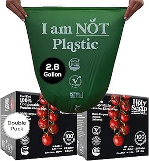 Small Compostable Trash Bags - 2.6 Gallon, 200 Pack, 100% Plastic-Free Decomposing Kitchen Food Waste Trash Can Bags & Liners, Thick Countertop Garbage, Bathroom & Bio Bin Bags