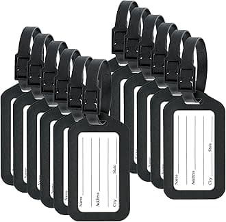 Storite 12 Pack Luggage Tags With Strap, Smart Tags For Travel Suitcases, School Bags For Easily Identification Of Bags - Black, 12 Labels