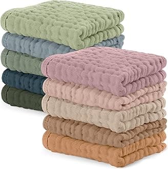 Comfy Cubs Muslin Baby Washcloths 10 Pack - Soft 6-Layer Cotton Wash Cloths for Sensitive Skin - 10"x10" Large, Gentle, Absorbent Infant Essentials for Newborn and Toddlers - Multicolor