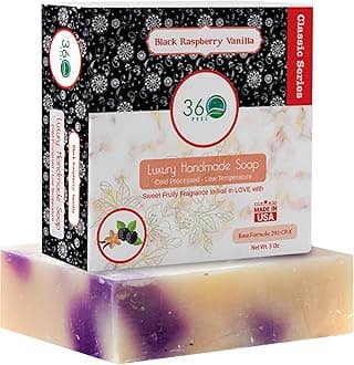 360Feel Black Raspberry Soap - Made in The USA - Castile Handmade, All-Natural Cold-Processed - Infused with Black Raspberry for an Uplifting Aroma, Moisturizing Care & Creamy Rich Lather (5 oz)