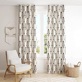 Trance Home Linen Floral Printed 10 Feet 100% Cotton Curtain for Living Room Bedroom Office Long Doors | Eyelet Ring Curtains | Premium Semi Room Darkening Parda | (Aangan Blue - Set 2, 10Ft)