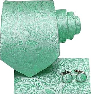 Hi-Tie Men 63inches Tie Set Extra Long Necktie Paisley Tie Pocket Suqare Cufflinks Big and Tall Men Tie