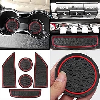 Auprite Non-Slip Mats for Mustang Accessories 2015-2023, Custom Fits Cup Holder Liners Mats Door Pocket Center Console Liners,5Pcs (Red)