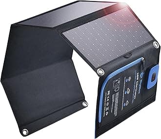 28W Solar Charger Foldable with Digital Ammeter, Outdoor Solar Powered Charger with IP44 Solar Panels USB-A & USB-C Ports (5V/4A Overall) for iPhone iPad Samsung Galaxy LG and Devices