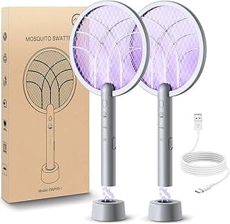 Electric Fly Swatter Racket, 4000V Bug Zapper with 1800mah Rechargeable Battery & Dual Modes, 2 in 1 Purple Mosquito Light Killer with 3-Layer Safety Mesh for Indoor Home Patio Camp(2 Pack)