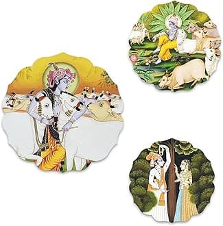 Artvibes Pichwai Designer Art Wooden Wall Hanging Decor | Decorative Hanging Items for Living Room | Office | Gifts | Modern Wall Decoration Accessories for Home | Door Hanging Painting Item (WH_8818)