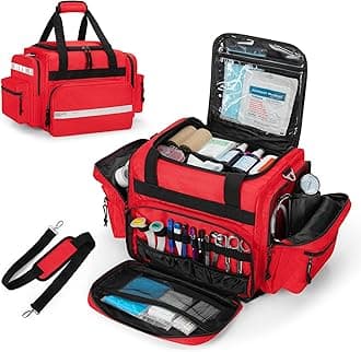 Damero Professional Medical First Aid Bag Empty, Responder Trauma With Detachable Dividers For Home Health Care, Emt, Ems, Red(Bag Only)