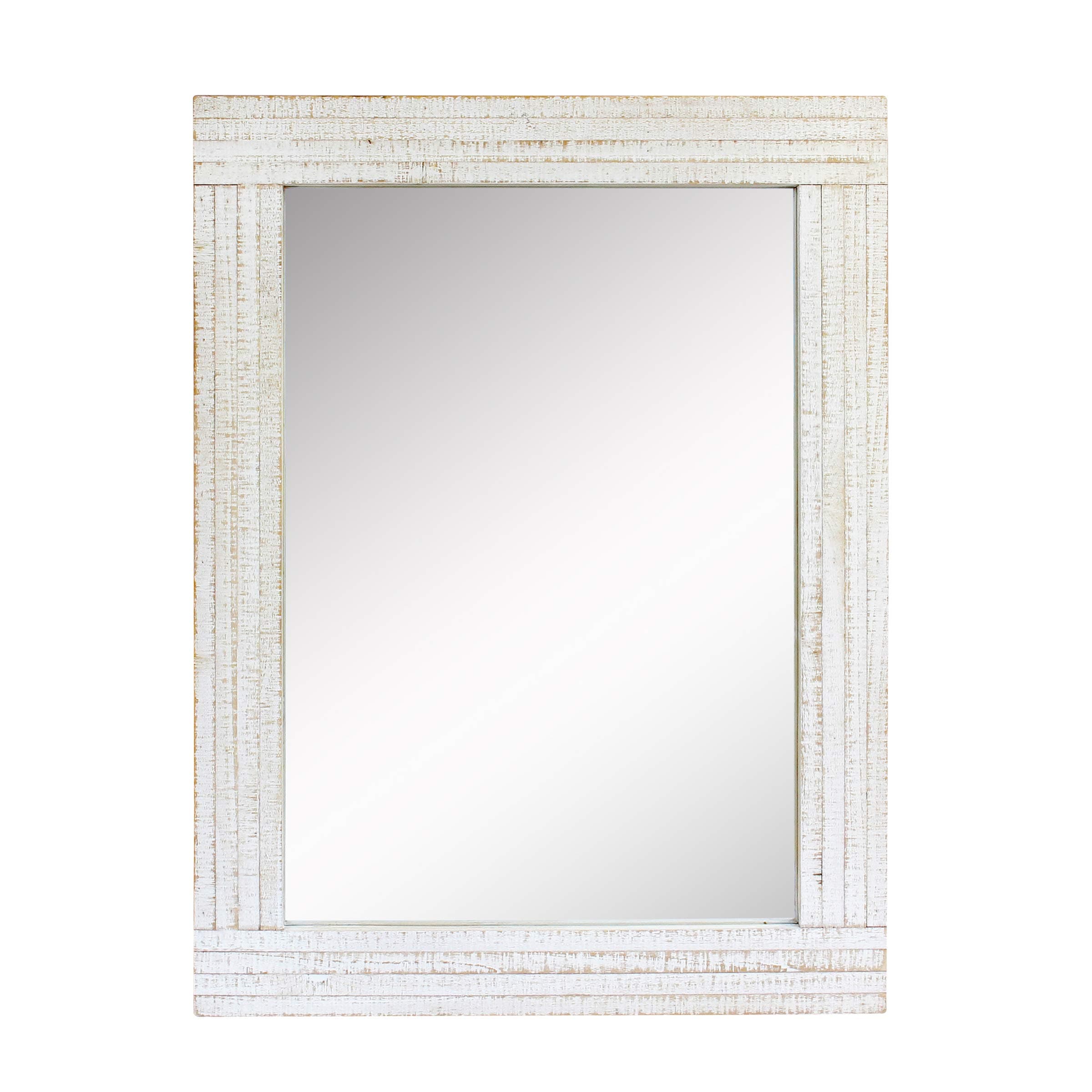 Stonebriar Rustic Rectangular Worn White Wood Frame Hanging Wall Mirror for Vertical or Horizontal Display