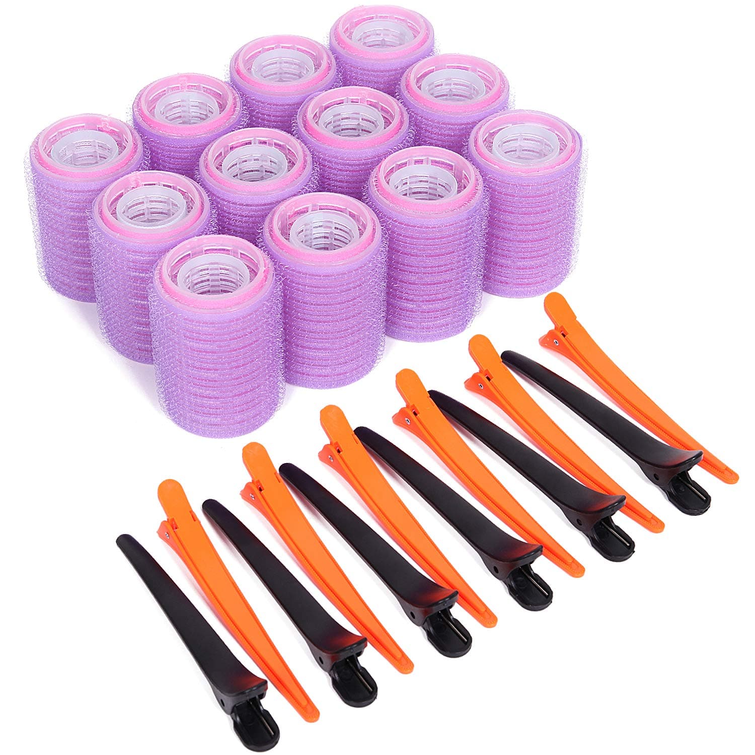 Self Grip Hair Rollers Set - Self Holding Rollers and Salon Hair Dressing Curlers, Jumbo Size Hair Curlers, Duckbill Clips (44 mm, 36 mm, 25 mm, 48 Pieces)
