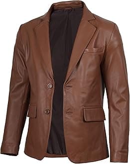 fjackets Leather Blazer for Men - Black & Brown Real Lambskin Casual Men's Leather Jacket Coats
