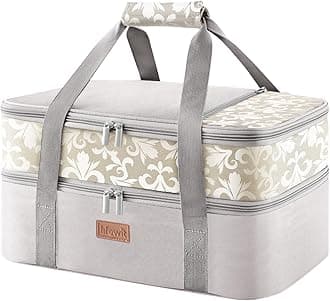 Lifewit Insulated Double Decker Casserole Carrier for Hot or Cold Food, Lasagna Lugger Holder Fits 9" x 13" Baking Dish, Thermal Lunch Tote Bag for Potluck Parties, Picnic and Cookouts, Grey