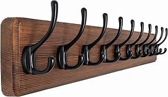 - SKOLOO Farmhouse Style Wall Mounted Coat Rack, 38.6'' Pine Solid Wood Coat Hook Hanger - 10 Hooks for Hanging Clothes Robes Towels Coats