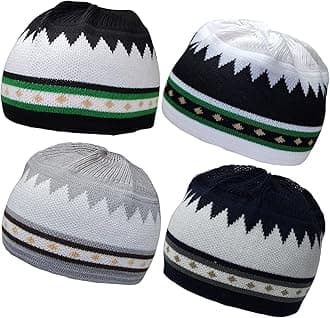 Set 4 Kufi Hat for Men Muslim AMN-225 Beanie Skull Cap Islam Taqiyah Takke Gift