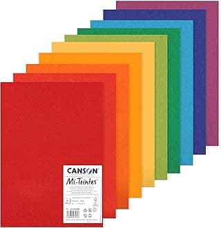 CansonMi-Teintes Coloured Drawing Paper, Double-Sided: Honeycomb Structure and Fine Grain, 160 gsm, 98 lb, Sheet, A3-29.7 x 42 cm, Pack of 10 Bright Colours, 10 Sheets - C31032S080, Colourful, DIN