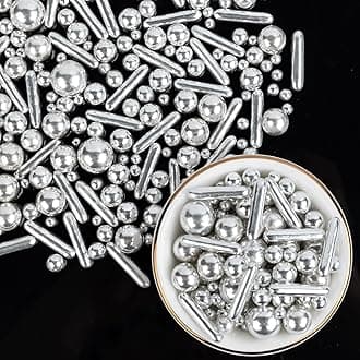 Valentine Silver Pearl Sprinkles,Edible Rods Pearl Sprinkles Mix Size,130g/4.58oz,Baking Edible Cake Decorations,Cupcake Toppers