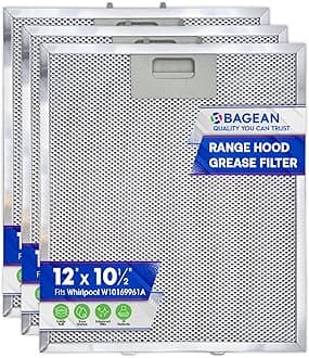 Bagean Range Hood Filter Replacement 12" x 10.5" W10169961A Compatible with Whirlpool Stove Hood Vent Filter - Aluminum Screen for Kitchen Overhead Exhaust Fan Blocks Grease & Filters Oven Air (3-Pk)