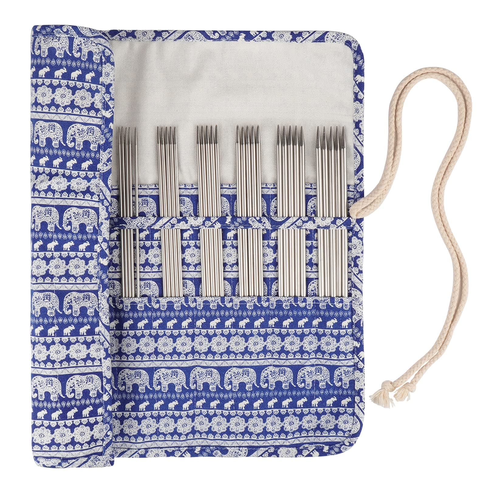 Coopay DPNs Knitting Needle Set, Double Pointed Knitting Needle Roll, Lightweight Sock Needles for Arthritic Hands, Metal Double Ended Knitting Pins Kit with Case and Needle Gauge, Short 20cm