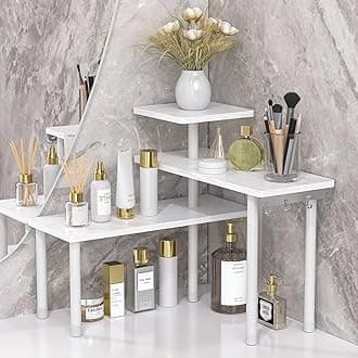JayRex Bathroom Organizer Countertop Corner Shelf, 3 Tier Moveable Organizer for Make Up, Dresser Table, Desktop (White)