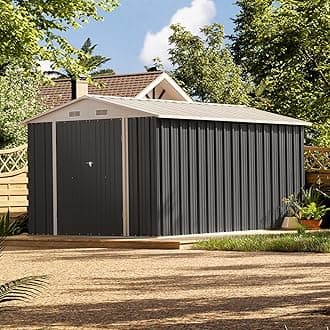 Patiowell 8 x 12 FT Metal Storage Shed for Outdoor, Steel Yard Shed with Design of Lockable Doors, Utility and Tool Storage for Garden, Backyard, Patio, Outside Use, Grey