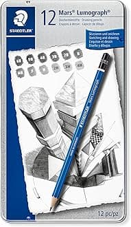 STAEDTLER 100 G12 Mars Lumograph Graphite Pencils For Drawing & Sketching - Assorted Degrees, 6B-4H (Tin Of 12 Pencils)