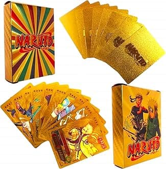 Anime Unique Card game Desk Pack, Official Anime CCG Collectable Playing Foil Cards, Anime Merchandise Gift, Pack of 55 (Naruto Cards Golden)