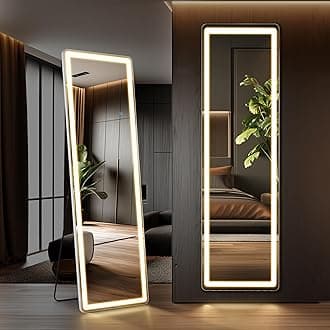 Sweetcrispy 60" x 16" Full Length Mirror with LED Lights, Floor Mirror with Dimming & 3 Color Lighting, Led Mirror Full Length with Stand for Bedroom, Dressing Room