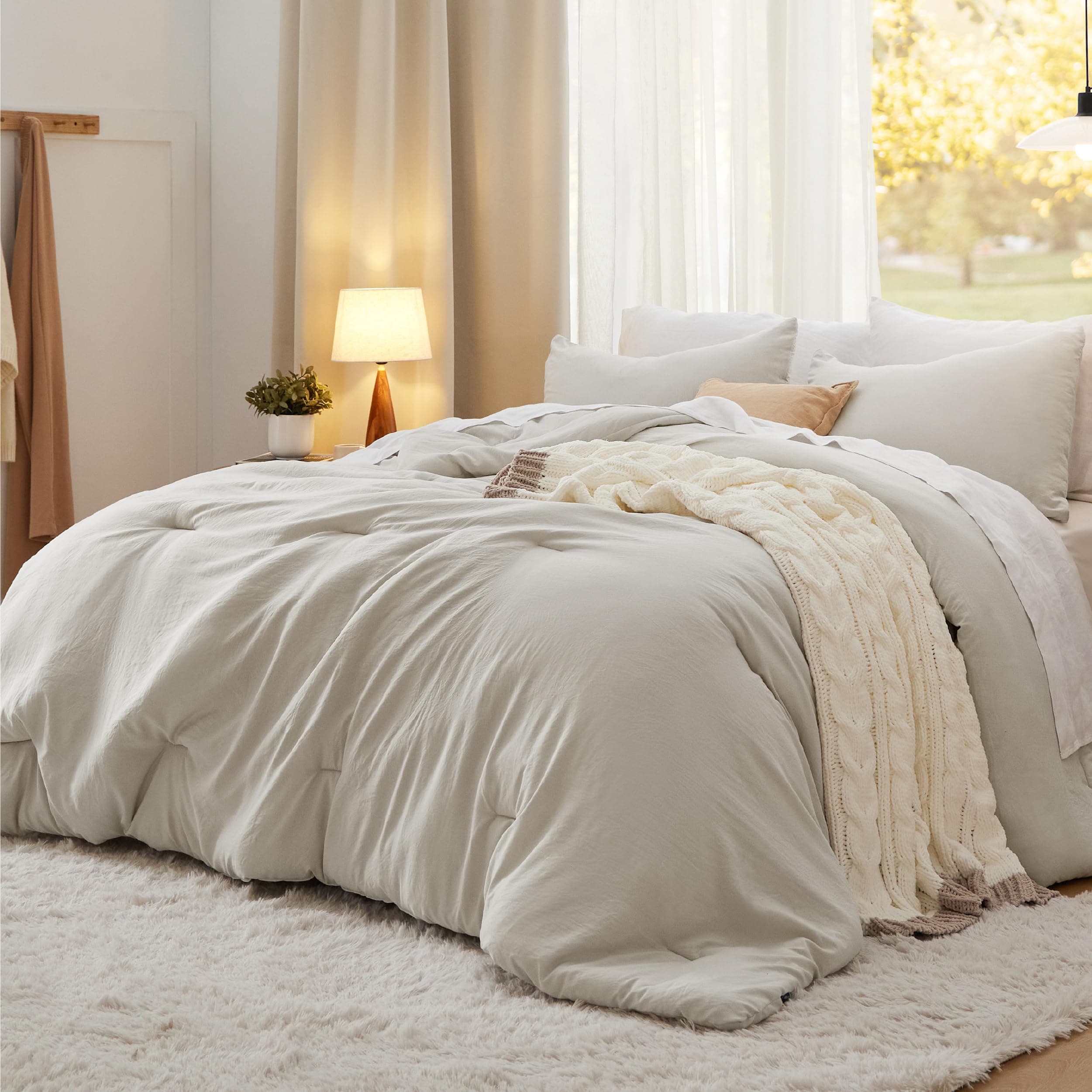 Bedsure California King Size Comforter Set, Beige Soft Prewashed Bedding for All Seasons, 3 Pieces GentleSoft™ Down Alternative Bed Set, 1 Lightweight Comforter (104"x96") and 2 Pillowcases (20"x36")