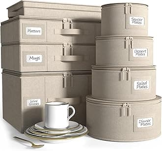 China Storage Containers Hard Shell - Glass & Dish Storage Containers for Transport, Moving, Party - 8 Pc Stackable Plate Storage Set for Dinnerware, Mugs, Cups - Felt Plate Protectors Included