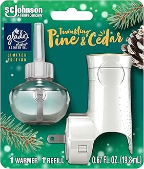 Glade PlugIns Refills Air Freshener Starter Kit, Scented and Essential Oils for Home and Bathroom, Twinkling Pine & Cedar, 0.67 Fl Oz, 1 Warmer + 1 Refill