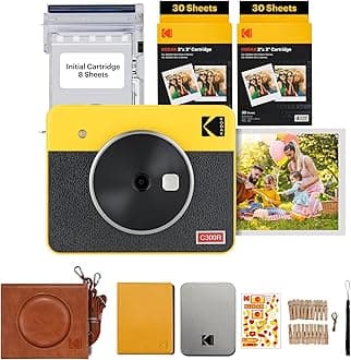KODAK Mini Shot 3 Retro 4PASS 2-in-1 Instant Camera and Portable Photo Printer (7.6 x 7.6 cm) plus Gift Package with 68 Sheets, Yellow