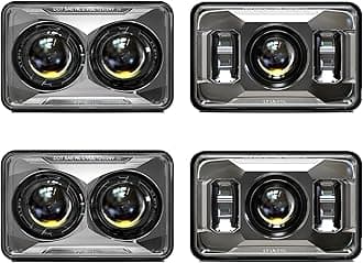 4X6 LED Headlights Hi/Lo Beam H4656 H4651 H4652 H4666 H6545 Rectangular Headlight Compatible with Peterbilt 379 Kenworth T800 T600 Freightinger Ford Probe Ol-dsmobile - Chrome