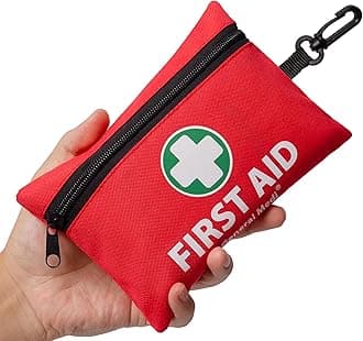 General Medi Mini First Aid Kit, 110 Piece Small First Aid Kit - Includes Emergency Foil Blanket, Scissors for Travel, Home, Office, Vehicle, Camping, Workplace & Outdoor (Red)