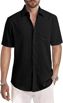 JMIERR Men's Casual Stylish Short Sleeve Button-Up Striped Dress Shirts Cotton Beach Shirt