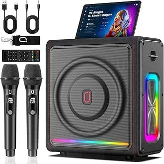 Karaoke Machine for Adults with 2 Wireless Microphones, Portable Bluetooth 5.3 Speaker with Bass/Treble/Echo Adjustment, PA System with Remote Control, Supports TV/TF Card/USB/AUX/TWS (2MICS)