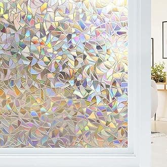 Haton Window Privacy Film, Stained Glass Rainbow Film Decorative Window Clings, Static Cling Sun Blocking Stickers Decals Coverings Tint for Home Heat Control, Non-Adhesive 17.5" x 118.1"