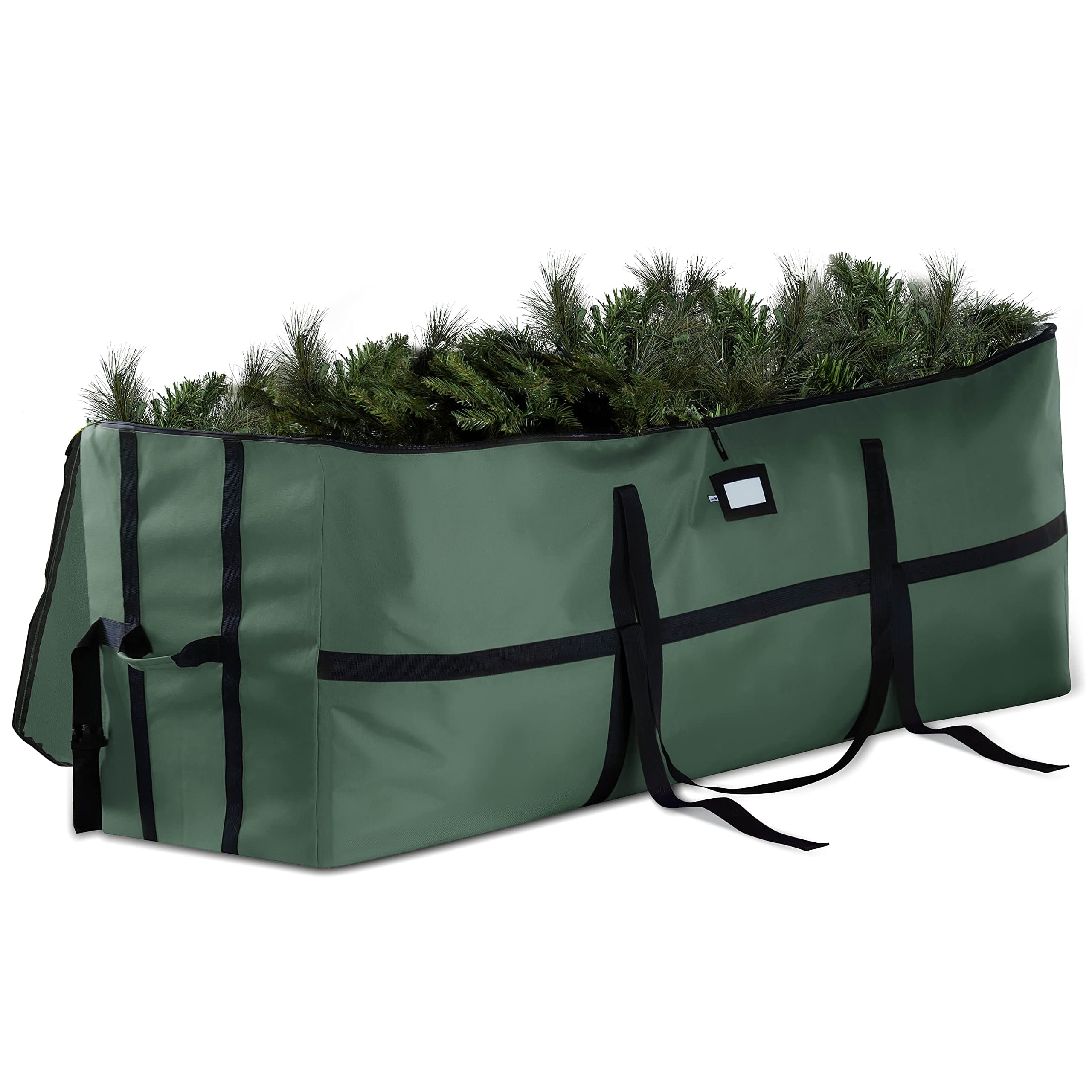 ZOBER Wide Christmas Tree Storage Bag - Maximum Accessibility - Fits 9 Ft Trees - 600D Oxford Fabric Christmas Tree Bag For Storage Box For Xmas - Strong, Durable Straps & Handles - Card Slot - Green