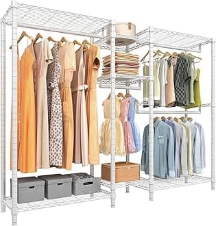 VIPEK V6 Wire Garment Rack Heavy Duty Clothes Rack for Hanging Clothes, Metal Clothing Rack Freestanding Closet Wardrobe Rack, 71.2" L x 14.6" W x 76.4" H, Max Load 660lbs, Medium Size (White)