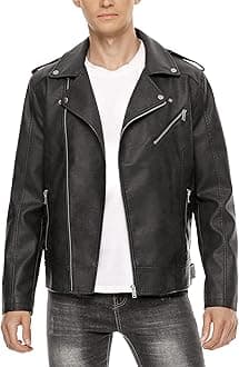 Leather Jackets for Men, Faux Bomber Jacket Mens Motorcycle Lapel Asymmetric Zip-Up Belt Slim Fit Biker Coat