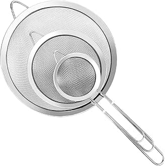 YLYL 3 Pcs Super Wire Extra Fine Mesh Strainer with Handle, Small Medium Large Size Sifter Metal Strainer Set, Stainless Steel Sieve Fine Mesh Strainers for Kitchen Rice Juice Quinoa Food Flour Baking