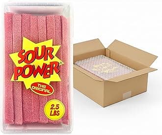 Strawberry Candy Belts, 2.5 lb Bulk Tub Resealable, Vegan Strawberry Sour Belts Candy Since 1985, Soft Chewy Sweet Tart, Non-GMO Gelatin Free, Bubble Wrapped and Boxed for Shipping