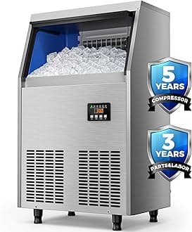 Coolski Commercial Ice Maker Machine, 100LBS/24H Stainless Steel Under Counter Ice Maker with 34LBS Ice Bin, Freestanding Ice Machine for Restaurant, Home, Bar, Office, School, Party
